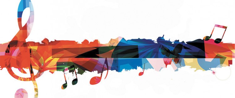 Colourful image of eighth notes and treble clef