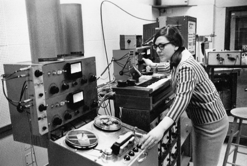 Beecroft working on the tape part for Two Went to Sleep.